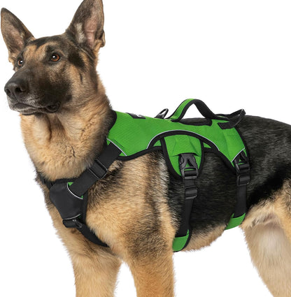 rabbitgoo Escape Proof Dog Harness, Soft Padded Full Body Pet Harness, Reflective Adjustable No Pull Vest with Lift Handle and Lesh Clip for Large Dogs Walking Hiking Training, XL, Green