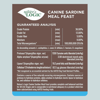 Nature's Logic Dry Dog Food - 100% Natural - No Synthetics - For All Ages, Sizes, Breeds - Free From Common Allergens, High Protein - Sardine Meal Feast, 4.4lbs
