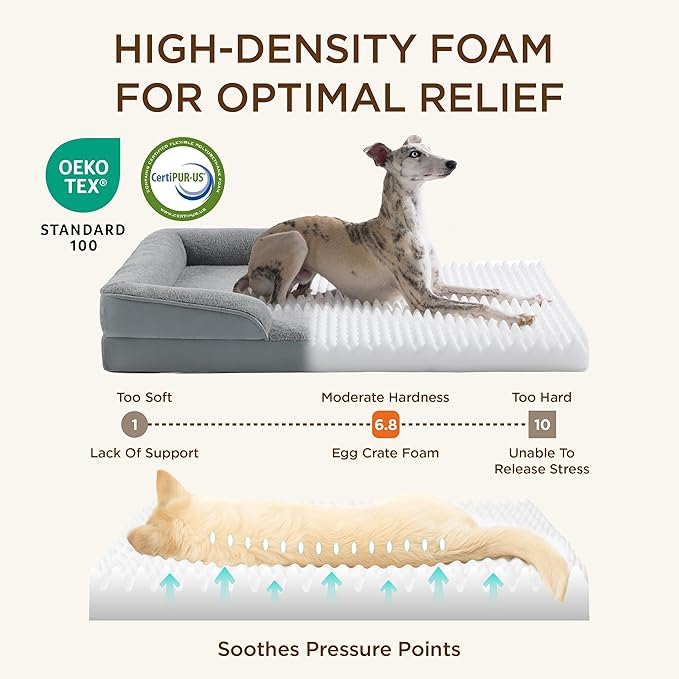Bedsure Self Warming Orthopedic Dog Bed Medium Size Dogs - Washable Medium Dog Bed Waterproof, Comfort Pet Couch with Removable Cover, Supportive Foam Pets Sofa with Nonskid Bottom, Grey