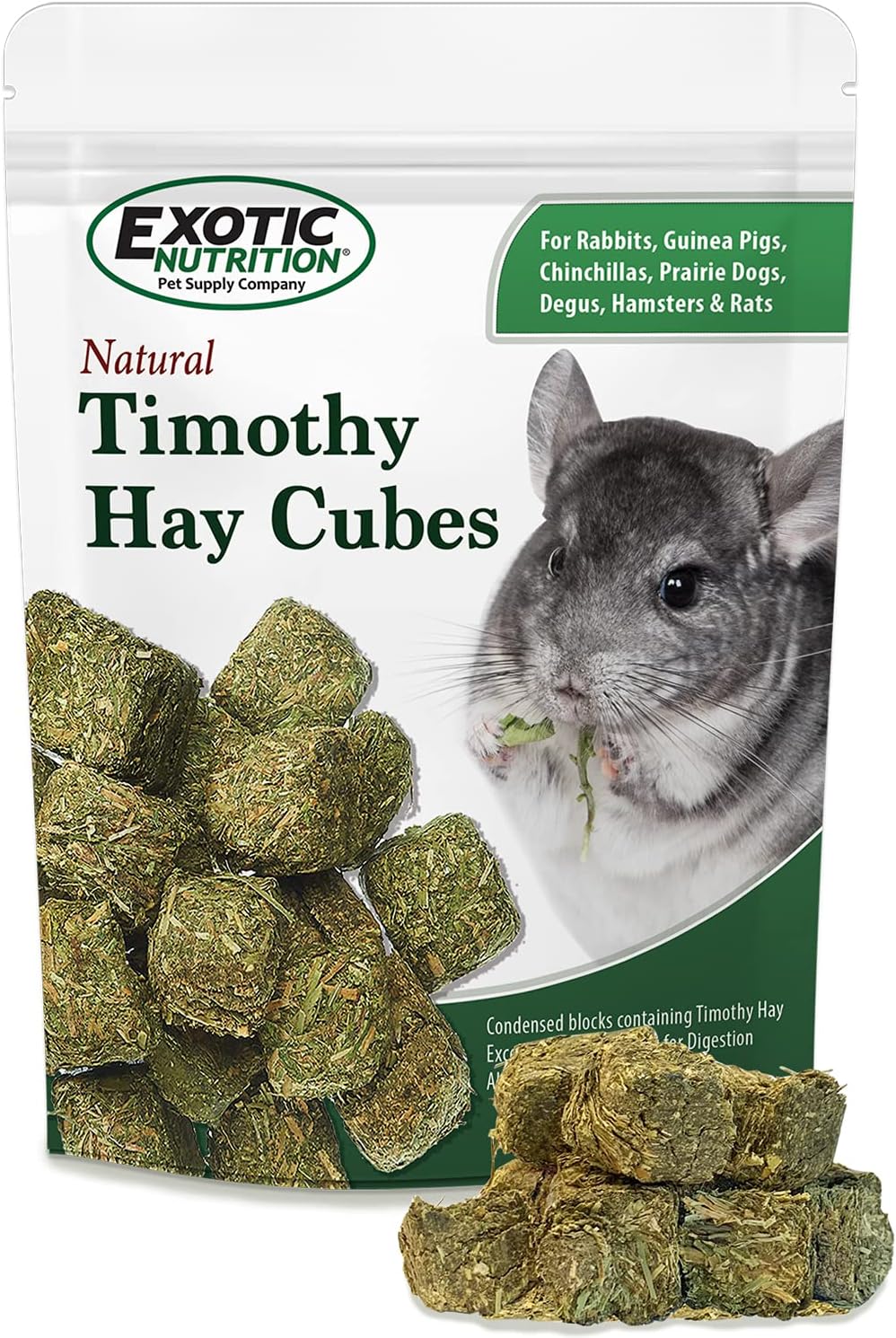 Timothy Hay Cubes 1 lb - 100% All Natural, High Fiber, Sun Cured Timothy Grass Food & Treat - Rabbits, Guinea Pigs, Chinchillas, Degus, Prairie Dogs, Tortoises, Hamsters, Gerbils, Rats & Small Pets