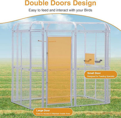 Large Walk-in Cage 87-inch Heavy Duty Bird Cage Outdoor Aviary Parrot Cage Wide Flight Metal Birdcage with Stand for Macaw Budgie Conure Lovebird Parakeet Cockatiel, 7.22x5.25x6.8ft, White