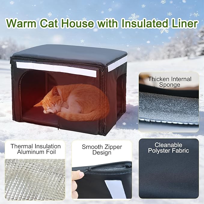 Insulated Cat House Outdoor Weatherpoof Plastic Cats Houses with Escape Door Indoor Waterproof Feral/Pet Cat Shelter Outside for Puppy, Rabbit for Winter