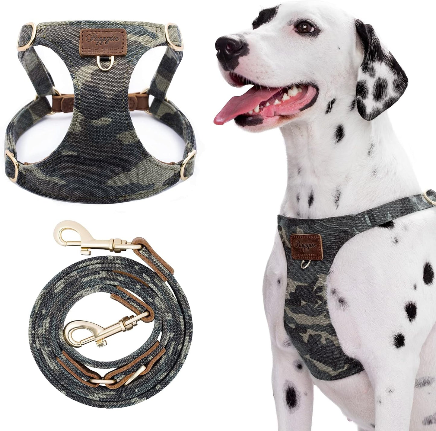 Dog Harness, No Pull Dogs Harness and Multi-Function Leash Set for Medium Dogs Easy Walk Everyday Adjustable Soft Dog Vest Harness Fashionable Dog Accessories Camouflage Green-M(16lb-35lb)