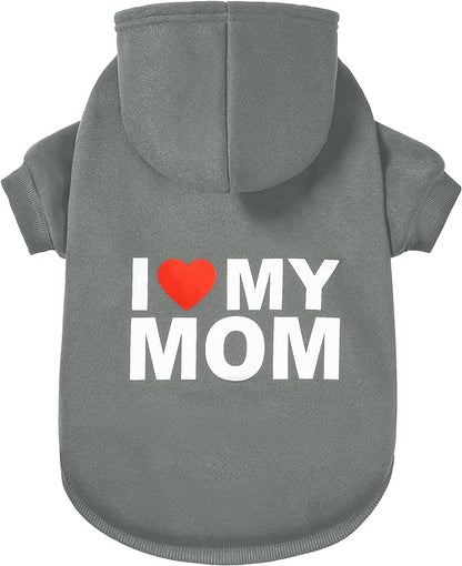 GreenJoy Dog Sweater Dog Hoodie Cold Weather Dog Coat Hooded Sweatshirt for Puppies,Cats, Small Medium Large Dogs (Grey(I Love My Mom), Large)