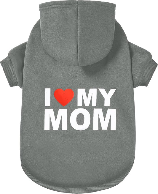 GreenJoy Dog Sweater Dog Hoodie Cold Weather Dog Coat Hooded Sweatshirt for Puppies,Cats, Small Medium Large Dogs (Grey(I Love My Mom), Small)