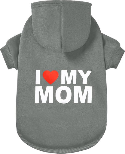 GreenJoy Dog Sweater Dog Hoodie Cold Weather Dog Coat Hooded Sweatshirt for Puppies,Cats, Small Medium Large Dogs (Grey(I Love My Mom), X-Small)
