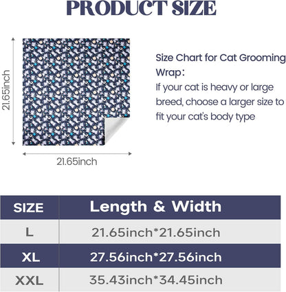 21.7'' Cat Wrap for Cutting Nails, Cat Restraint for Nail Clipping, Cat Swaddle Wrap for Adult Cats, Cat Burrito Wrap Can Be Applied to Cat Nail Trimming, Large, Within 6lbs