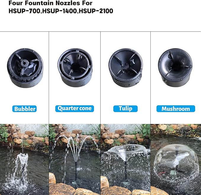 WaterRebirth HSUP700F Versatile Submersible Pump - Fountain Jets for Ponds, Fish Tanks, Water Gardens - Aquarium & Pond Pump (700L/H)
