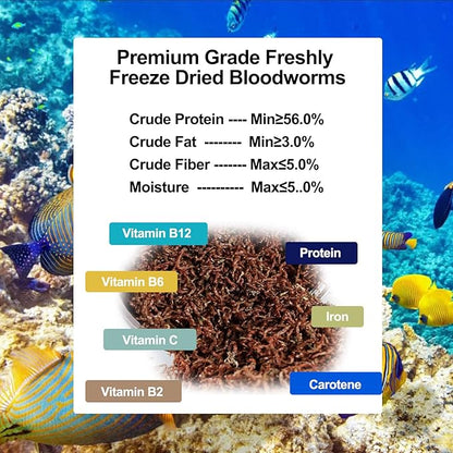 Blood Worms 1 oz -100% Natural Freeze Dried Blood Worms - Aquarium Fish Food - High Protein Food for Betta Fish, Food for Goldfish, Food for Cichlid, Food for Guppy, Food for Discus, Food for Turtle