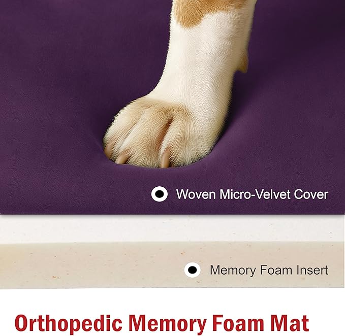 Majestic Pet Orthopedic Memory Foam Dog Crate Mat - Plush Pet Bed Pad for Crates & Kennels | USA Crafted | 36"x23" Villa Aubergine