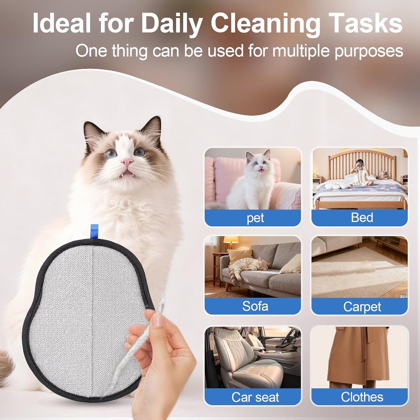 Pet Hair Removal Glove - Magic Brush Electrostatic Mitt for Dogs & Cats, Reusable Grooming Gloves - Dog Hair Remover Tool with 5-Finger Design for Couch, Carpet, Furniture, Laundry & Clothing (Blue)