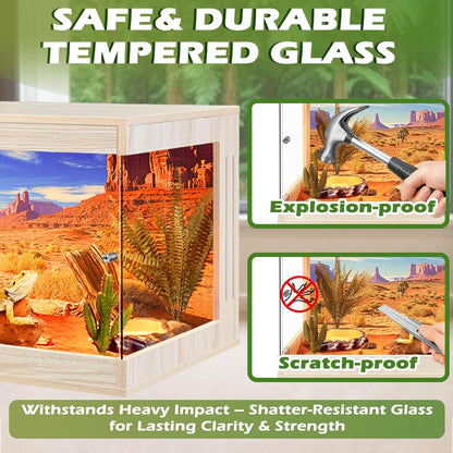 Royxen Tempered Glass Reptile Enclosure,Reptile Tank with Wooden Mesh Top and Lockable Design,79 Gallon Bearded Dragon Tank for Lizard Gecko Tortoise Snake Habitat,48" x 20" x 20",Oak