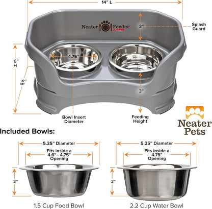 Neater Pet Brands Neater Feeder Deluxe Mess Proof Dog Bowls Elevated for Small Dogs Under 19 lbs, Made in USA, No Spill Raised Dog Food Bowl Stand Feeding Station, Food and Water Bowl Set, Grey