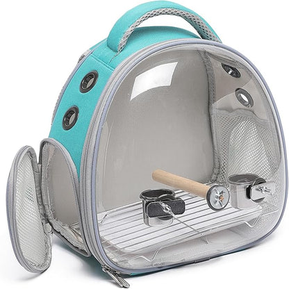 Portable Travel pet Backpack Carrier Hamster Bag Guinea Pig Bird Small Dog cat Turtle Carrier Rabbit Cage Squirrel Bearded Dragon Breathable Hangbag (Green+Accessories)