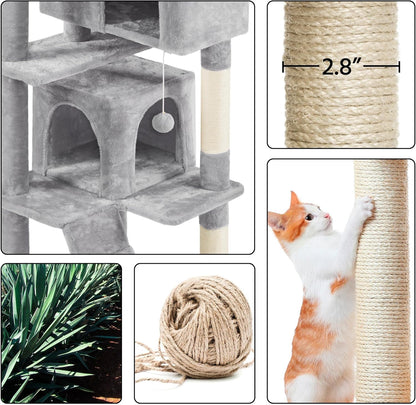 Yaheetech 70in Multi-Level Cat Tree Tall Cat Tower Cat Furniture with Condo, Scratching Posts & Dangling Ball for Indoor Cats Activity Center, Light Gray