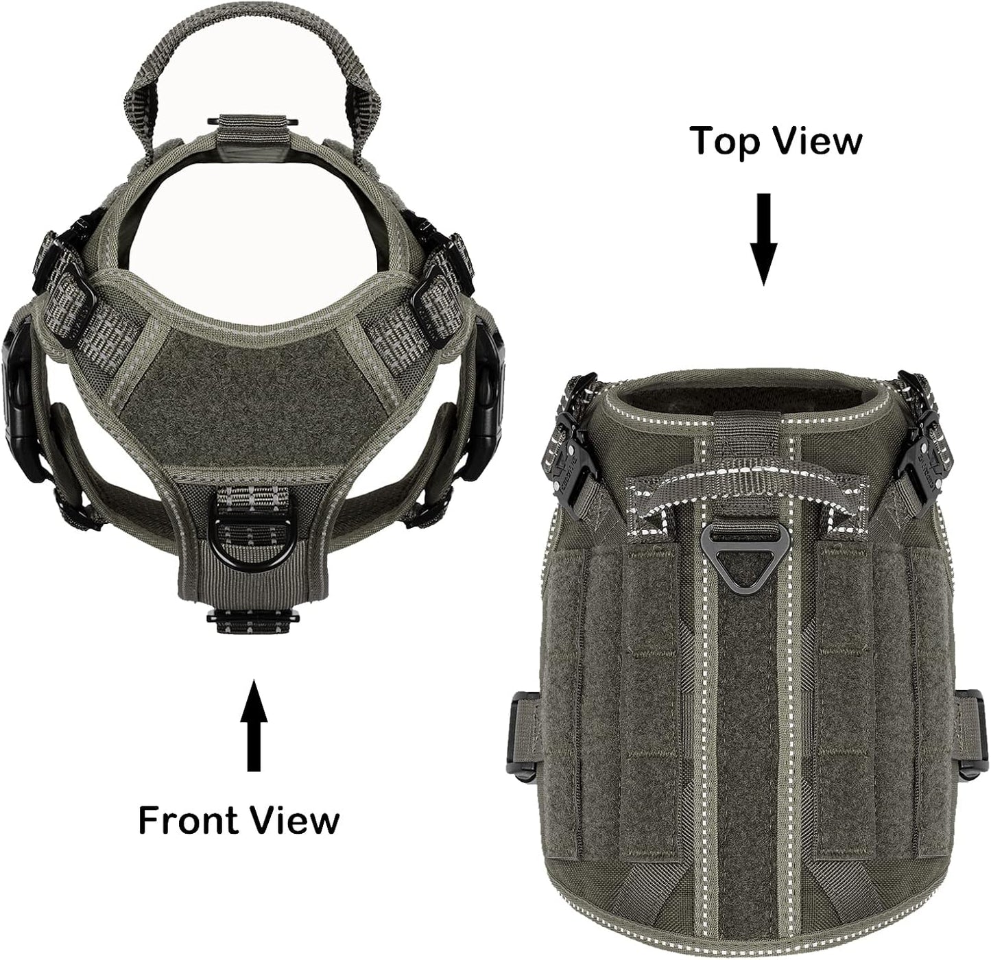 ICEFANG Tactical Dog Harness, Small Size,2X Metal Buckle,Working Dog MOLLE Vest with Handle,No Pulling Front Leash Clip,Hook and Loop Panel (Green,S (Pack of 1))
