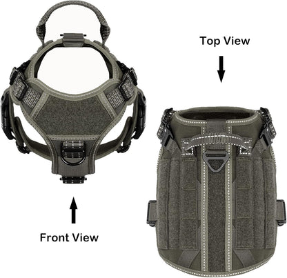 ICEFANG Tactical Dog Harness, Small Size,2X Metal Buckle,Working Dog MOLLE Vest with Handle,No Pulling Front Leash Clip,Hook and Loop Panel (Green,S (Pack of 1))