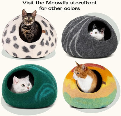 MEOWFIA Cat Cave – Premium Felt Cat Bed for Indoor Cats, Handmade 100% Merino Wool (Medium, Emerald)