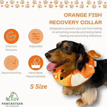 Adjustable Comfy Flower Style Elizabeth Collar for Cats Puppies Soft Recovery Cone Pet Protective Neck Collar (Orange Fish (Open Ring), Medium)