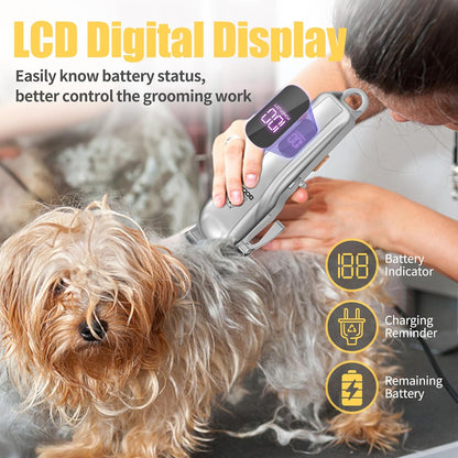 Dog Clippers for Grooming,Dog Grooming Kit for Heavy Thick Hair&Coats/Low Noise Rechargeable Cordless Pet Shaver with Paw Trimmer Nail Grinder/Hair Trimmer for Small & Large Cats
