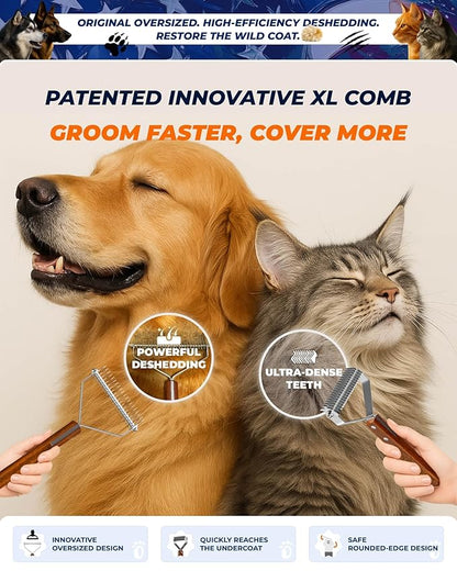 Dog Brush for Shedding 20 Blade Dematting Tool Pet Brush, Undercoat Rake for Large Medium Small Dogs and Cats, Shedding Dog Comb for Grooming, Premium Wood Handle, Efficiently Detangle and Groom Coats