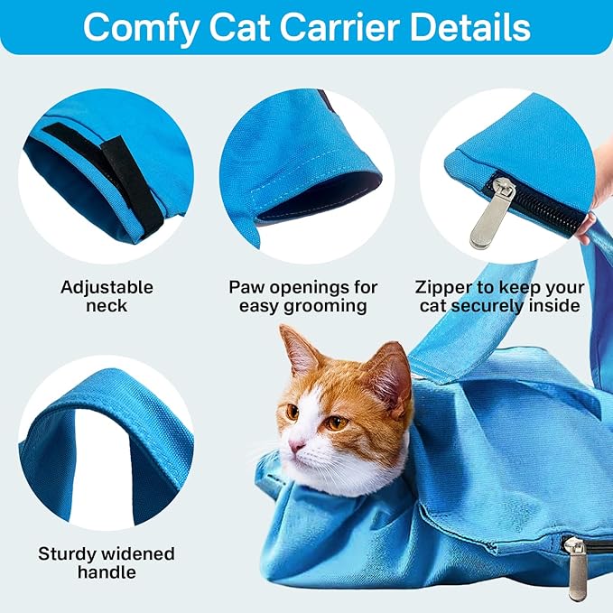 Cat Carrier Pouch, Soft Cat Bag Carrier for Bonding & Stress-Free Vet Visits, Cozy Cat Pouch Carriers to Comfort and Cuddle Your Kitty, for Medium & Small Cats, Sky Blue