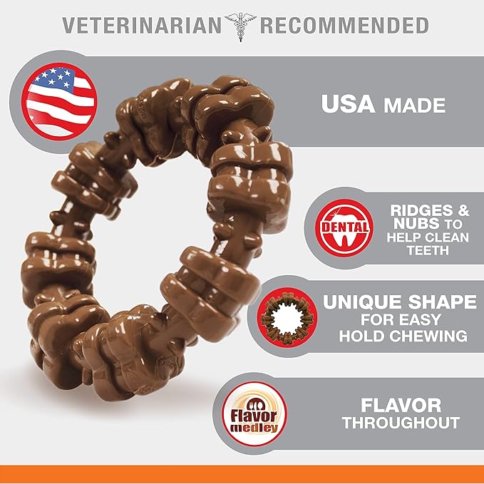 Nylabone Textured Ring Power Chew Toy for Large Dogs, Durable Dog Toys for Aggressive Chewers, Strong Dog Chew Bones To Keep Them Busy, Flavor Medley, X-Large - 50+ lbs, 1 Count