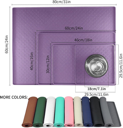 Ptlom Dog Food Mat Anti-Slip Pet Bowl Mats for Food and Water, High-Lips Pet Placemat Prevent Messy Spills to Floor, Waterproof Puppy Feeding Tray for Small, Medium Large Dogs Cats, Silicone