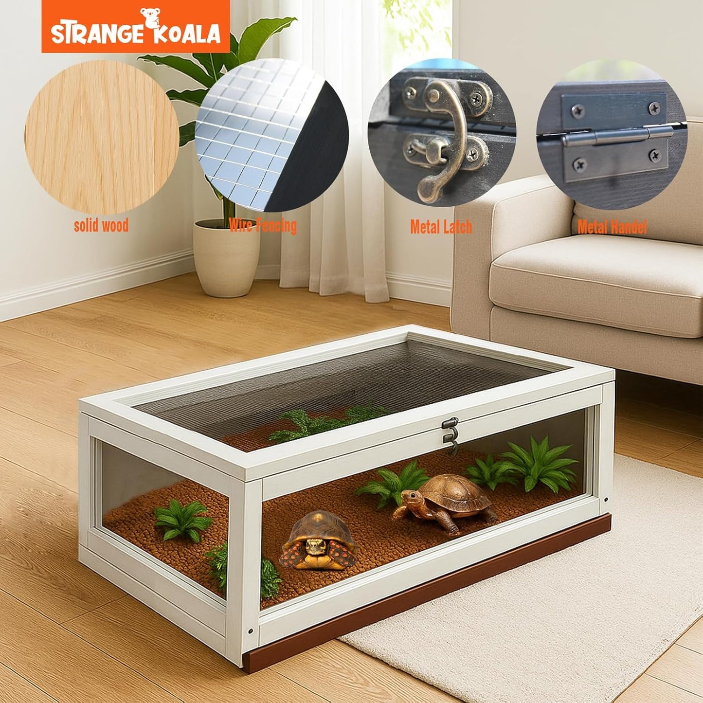 Tortoise Habitat Indoor,Outdoor Reptile Enclosure,Wooden Tortoise House Outdoor,Tortoises Enclosure Indoor (White+red)