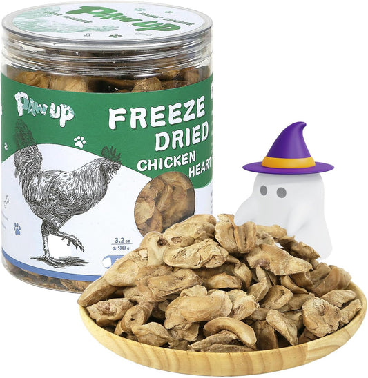 PAWUP Freeze Dried Chicken Heart Pet Treats, High Protein Freeze-Dried Pet Food for Dogs, Cats, Fresh Ingredient, 3.2 oz, Rawhide Free, Gluten&Grain Free