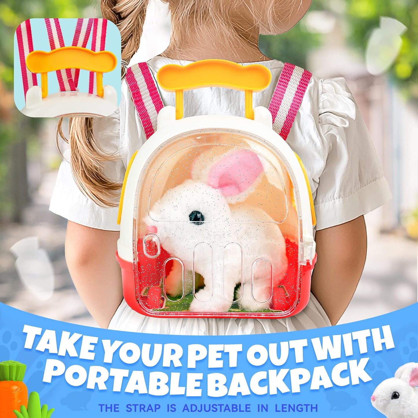 SMILESSKIDDO Jumping Rabbit Toys for Girls - Electronic Hopping Bunny with Wiggle Ears & Nose, Storage Cage and Accessories, Interactive Pet Gifts for Toddlers 1 2 3 4 5 6 Year Old