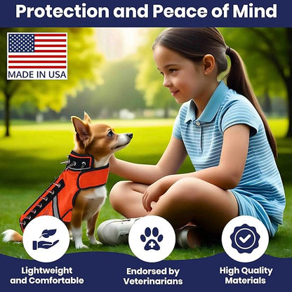 CoyoteVest SpikeVest Dog Harness Vest for Small Dogs, Reflective Dog Vest with Spikes to Shield Your pet from Coyotes, Raptor and Animal Attacks, Anti Hawk Vest, Made in USA (S-Fluorescent Orange)