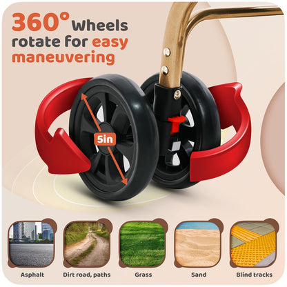 Pet Stroller for Small Medium Dogs & Cats – 2-in-1 Detachable Carrier, Zipperless Entry, Lightweight Folding Travel Stroller with Storage Basket, Cup Holder, Black&Beige