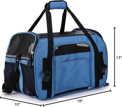 EliteField Soft Sided Pet Carrier (3 Year Warranty, Airline Approved), Multiple Sizes and Colors Available (Large: 19" L x 10" W x 13" H, Sapphire Blue)