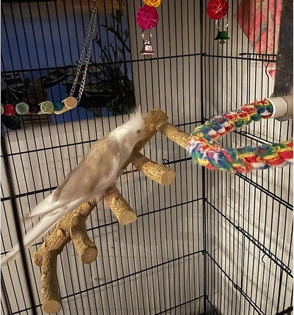 Bird Parrot Ladder Perch for Cage, Nature Wooden Bird Bridge Exercise Stands Parrot Climbing Chewing Toys for Small Animal