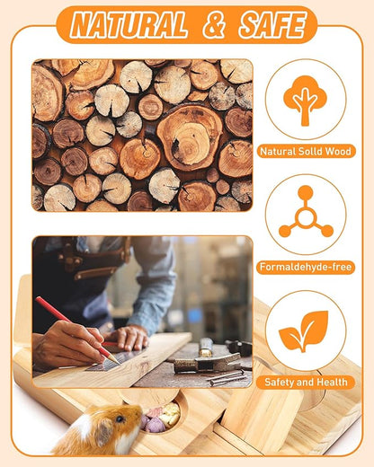 Guinea Pig Foraging Toys, 6 in 1 Hamsters Wooden Interactive Enrichment Toys, Treat Dispenser for Small Animal, for Rabbits, Bunny, Chinchillas, Rats and Gerbils