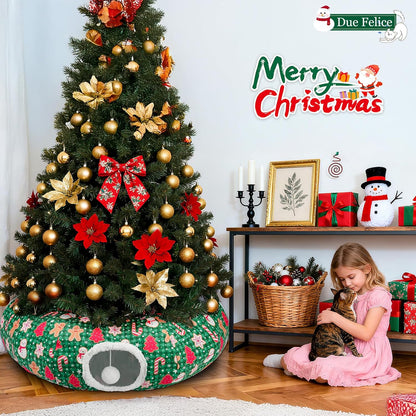 Cat Tunnel Christmas Tree Skirt Cat Tunnel Bed for Indoor Cats Play Donut Tunnel Toys S Shape for Rabbit Ferret (Green)