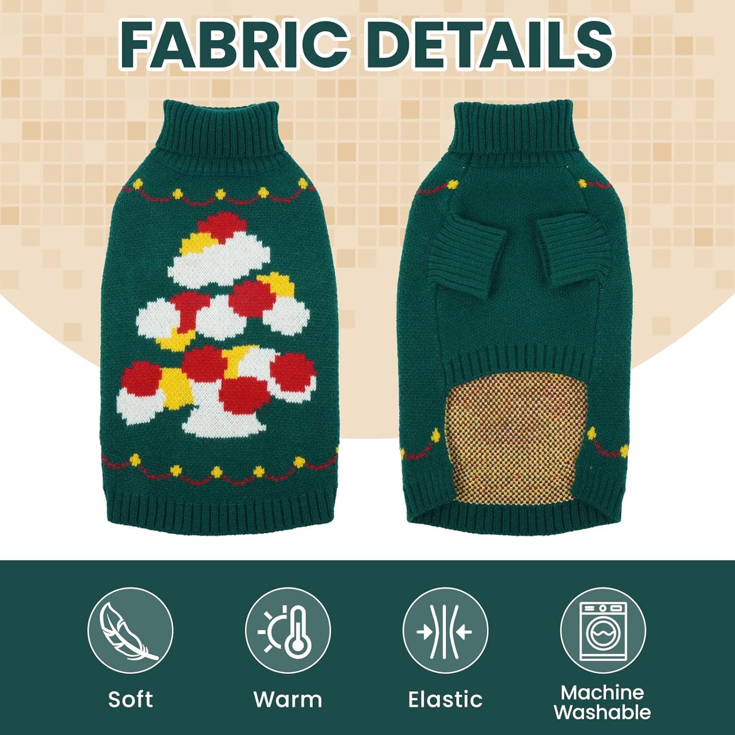 BRKURLEG Dog Sweaters, Christmas Dog Sweaters Medium Large Doggies Turtleneck Warm Pet Sweater for Cold Weather, Xmas, New Year, Pet Winter Pullover Sweater for Beagle, Pitbull (Green, XL)