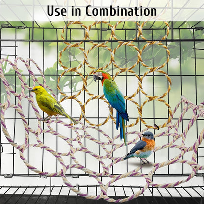 BNOSDM 4 Packs Bird Hemp Rope Net Swing Climbing Rope Net for Birds Parrot Ladder Macaw Hanging Hammock Activity Toy for Rats Parakeet Cockatiel Cockatoo Conure African Grey Budgie
