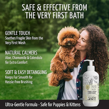 Tauro Pro Line Puppy Conditioner for Dogs & Cat - Natural Hypoallergenic Dog Conditioner for Sensitive Skin, Softens, Detangles, Soothes Itching or Allergies for Pet (13.5 Fl Oz)