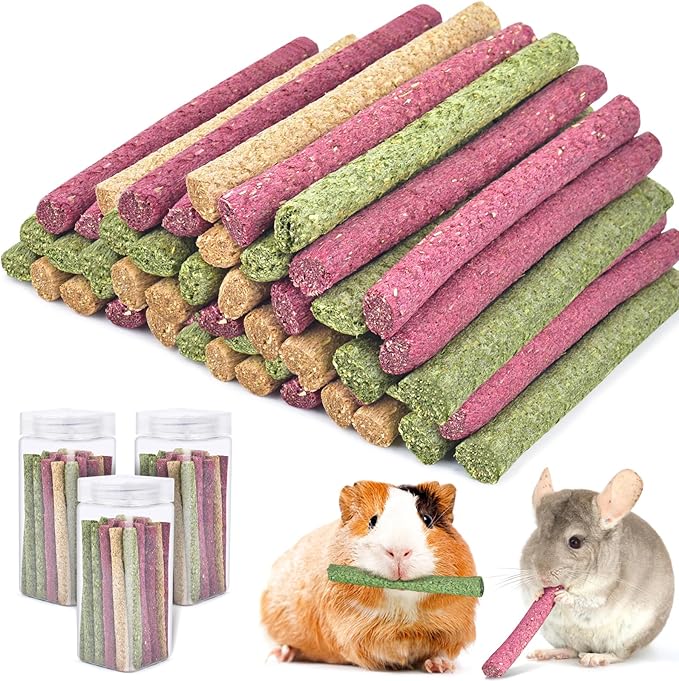 ERKOON Timothy Hay Sticks,Rabbit Chew Toys for Teeth Natural Molar Sticks Rabbits Treats for Bunnies, Chinchilla Guinea Pigs, Gerbil, Hamster (75 Pcs)