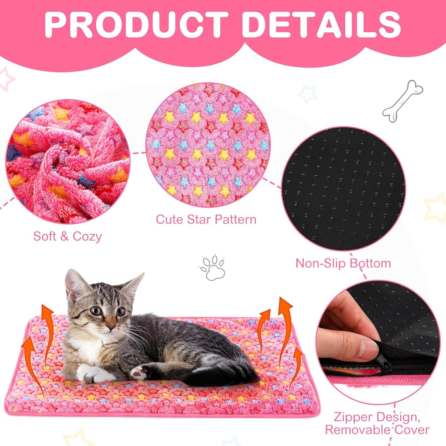 2 Pack Self Warming Cat Bed Self Heating Dog Pad Cat Warming Pad Thermal Pet Mat Washable Reflect Body Heat Removable Cover for Indoor Kittens Puppies Feral Pet(Little Star,20 x 28 Inch)