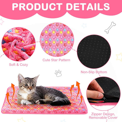 2 Pack Self Warming Cat Bed Self Heating Dog Pad Cat Warming Pad Thermal Pet Mat Washable Reflect Body Heat Removable Cover for Indoor Kittens Puppies Feral Pet(Little Star,20 x 28 Inch)