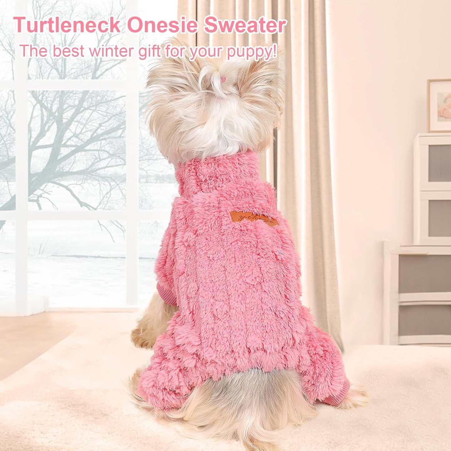 Dog Sweater for Small Dogs, XXS Dog Sweaters Turtleneck Doggie Pajamas Jumpsuits, Small Doggy Clothes Girl Boy, Cold Weather Puppy Onesie Outfits Yorkie Chihuahua Apparel, Rose, XS