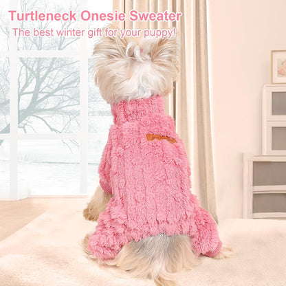 Dog Sweater for Small Dogs, XXS Dog Sweaters Turtleneck Doggie Pajamas Jumpsuits, Small Doggy Clothes Girl Boy, Cold Weather Puppy Onesie Outfits Yorkie Chihuahua Apparel, Rose, M