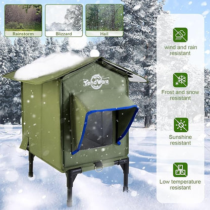 Heated Cat House for Outside Outdoor Cat House with Elevated Base Cat-Attracting Eave Design Feral Stray Shelter Weatherproof in Winter Garage Yard Porch Size S