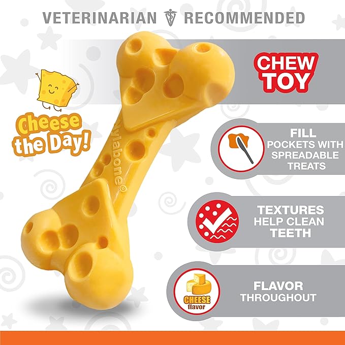Nylabone Cheese Bone Power Chew Toy for Dogs, Cute Dog Toys for Aggressive Chewers, Cheese Flavor, X-Large Dogs - 50+ lbs, 1 Count