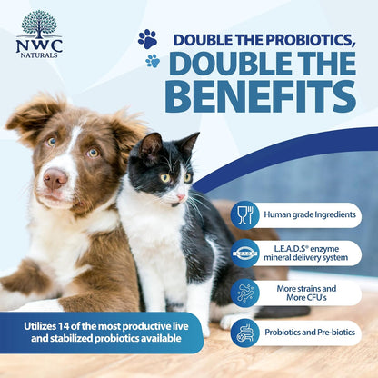 NWC Naturals Total-Biotics, Cat & Dog Probiotics for Digestive Health with Prebiotic, Unflavored Probiotic for Dogs & Cats, Supplement for Gut, Skin, Coat, Stomach Relief, 100 Servings, 2.22 Ounces