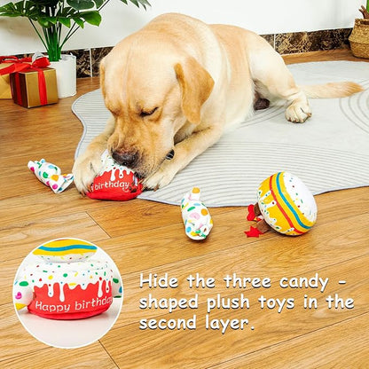 Hollypet Hide and Seek Squeaky Dog Toy, Designed Interactive Puzzle Plush Stuffed Puppy Toys，Cake