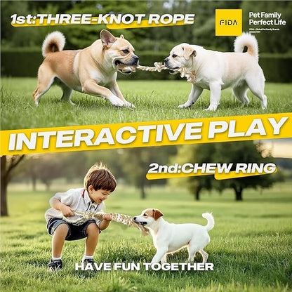 Fida Dog Rope Toys 4 Pack, Puppy Teething Sturdy Cotton Chew Tug Ropes Indoor/Outdoor, Exercise Interactive Tug O'War Toys Set for Boredom Small-Meidum Dogs